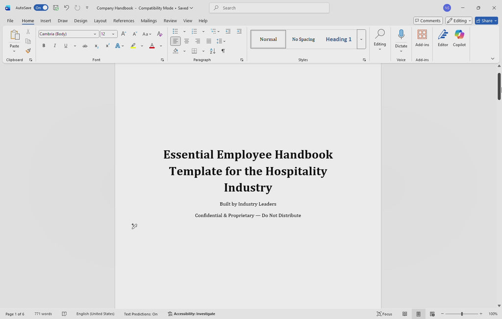 Restaurant Employee Handbook Template