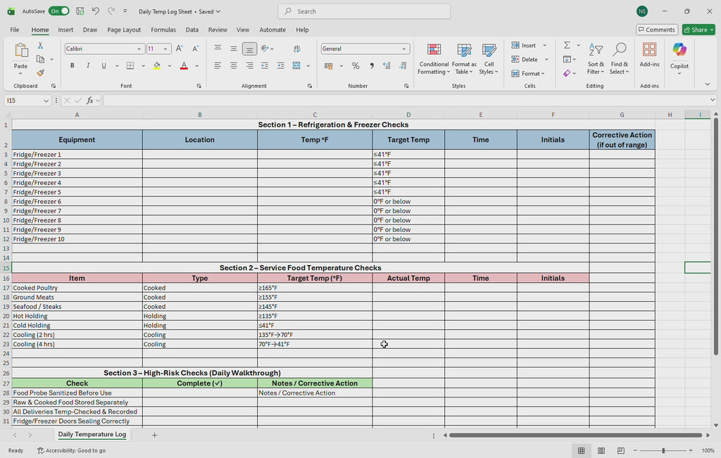Daily Refrigerator & Freezer Temperature Logs